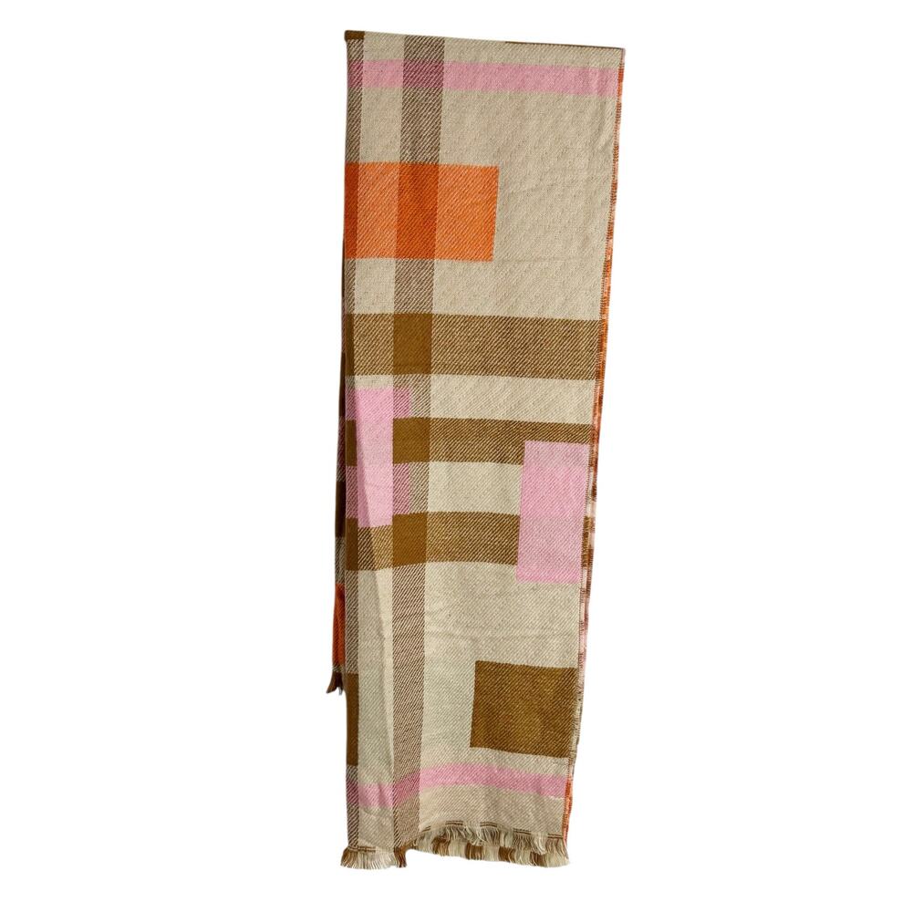 Maeve Anthropologie Brown Pink Tartan Colorblock Shawl Scarf
